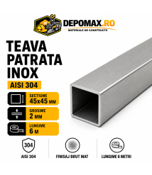 Teava patrata inox AISI 304, 45 x 45 x 2 mm, 6 metri